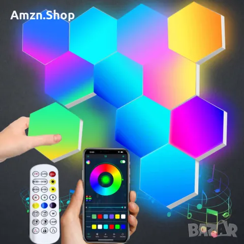 RGB LED стенна интелигентна шестоъгълна лампа геймърско LED осветление с плочи за стена, снимка 1