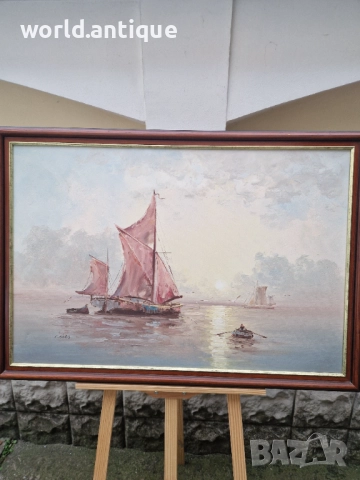 Прекрасна голяма антикварна авторска картина масло върху платно , снимка 3 - Картини - 52991012