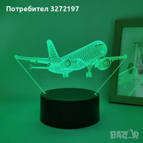 Холограмна 3D LED лампа Пътнически Самолет,RGB Седемцветен Интелигентен Контрол,USB, снимка 2 - Настолни лампи - 49513996