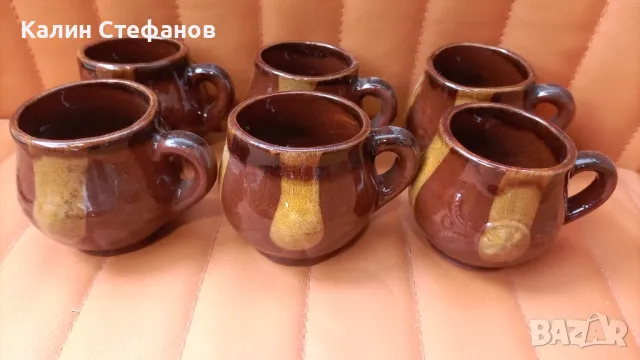 Ретро, керамични чаши за вино с дръжки, 6 бр, снимка 1