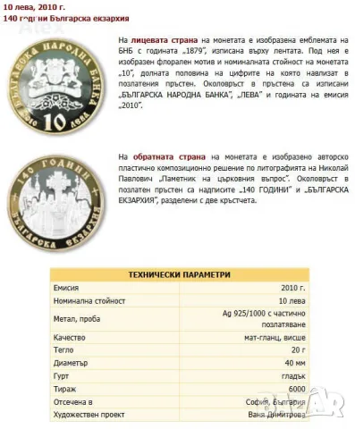  Възпоменателна Колекционерска Монета 140 години Българска екзархия сребърни 