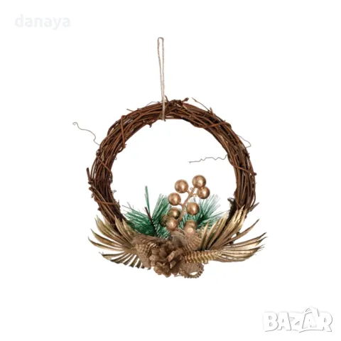 5302 Коледен венец със златисти орнаменти, 17 см, снимка 4 - Декорация за дома - 47546048