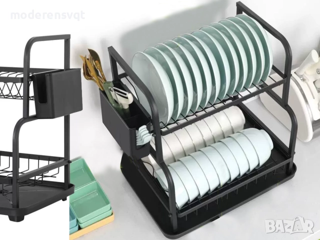 Сушилник за чинии на 2 нива с улей за мивка черен, снимка 6 - Сушилници - 51923998