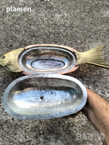 Ръчно изработен меден поднос във формата на риба, снимка 4 - Антикварни и старинни предмети - 51227765