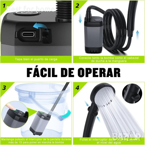 Spopal Преносим, акумулаторен, електрически къмпинг душ с LED дисплей, 4 режима на пръскане, снимка 5 - Къмпинг мебели - 50584059