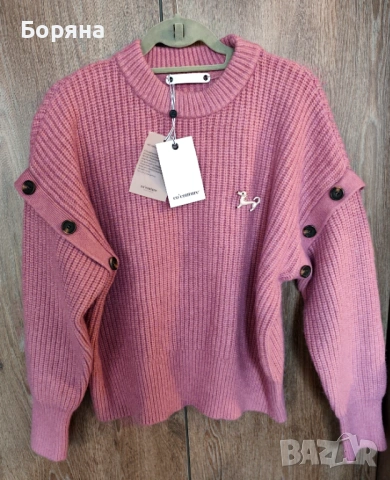 Co’ Couture – тъмно розов пуловер нов с етикет и брошка
