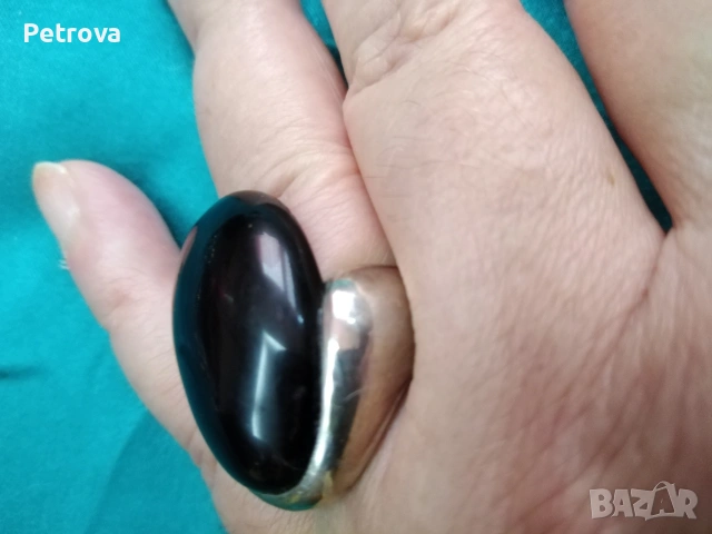 Масивен нестандартен сребърен пръстен с Оникс, снимка 2 - Пръстени - 53134680