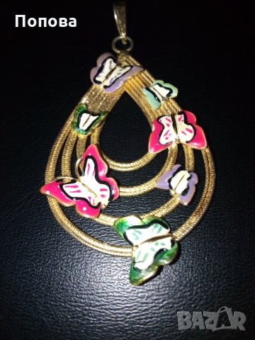 Уникални!Маркова италианска златна гривна 18к. и сребърен  медальон с пеперуди ипозлата  , снимка 4 - Колиета, медальони, синджири - 35680985