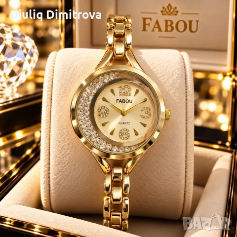 FABOU – дамски златист часовник с кристали