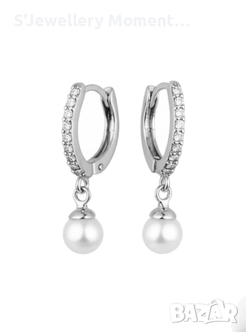 Сребърни обеци 925 халки с перли, снимка 5 - Колиета, медальони, синджири - 35847132