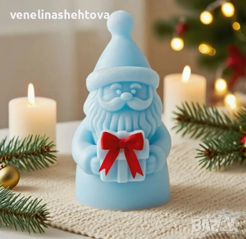 3D Дядо Коледа с шапка подаръче Силиконов молд форма за свещи гипс сапун смола 