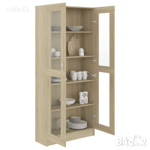 vidaXL Шкаф витрина, дъб сонома, 82,5x30,5x185 см, инженерно дърво, снимка 6 - Секции и витрини - 56147839