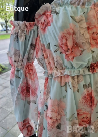 Флорална рокля с паднали ръкави , снимка 4 - Рокли - 53587624