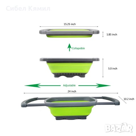 Сгъваема правоъгълна кошница за измиване и изцеждане на плодове и зеленчуци , снимка 8 - Други стоки за дома - 42326459