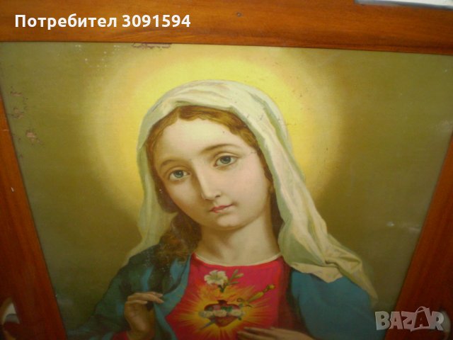 Винтич голяма  Икона рисувана на стъкло В стара Дървена рамка , снимка 5 - Антикварни и старинни предмети - 34687303