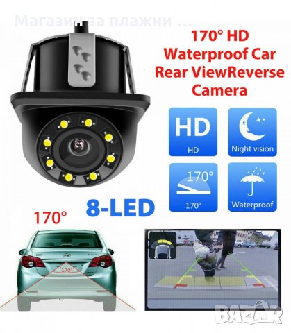 ВОДОУСТОЙЧИВА КАМЕРА ЗА ЗАДНО ВИЖДАНЕ С НОЩЕН РЕЖИМ С ХОРИЗОНТАЛЕН МОНТАЖ - код 2838