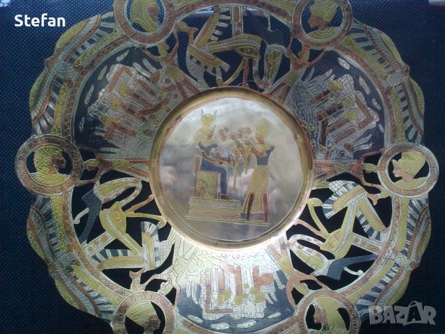 Медна египетска паница , снимка 2 - Антикварни и старинни предмети - 38687203