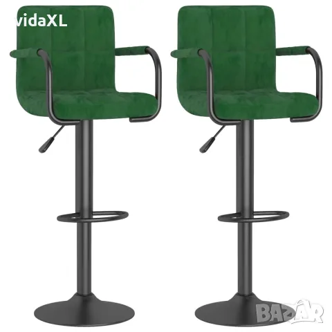 vidaXL Бар табуретки, 2 бр, тъмнозелени, кадифе（SKU: 334662）