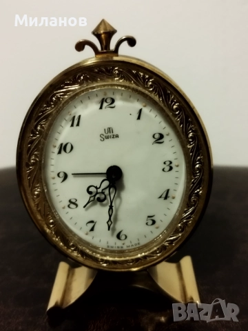Стар швейцарски будилник, настолен часовник, снимка 3 - Антикварни и старинни предмети - 52318413