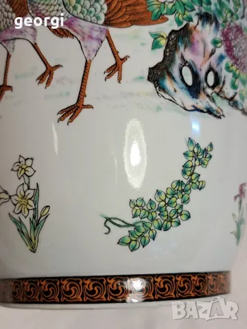 голяма порцеланова китайска ваза с райски птици   2/1, снимка 5 - Вази - 47608645