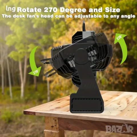 Преносим акумулаторен вентилатор с осцилация – 10 000 mAh | До 16 часа работа | Идеален за къмпинг, снимка 4 - Къмпинг осветление - 50926901