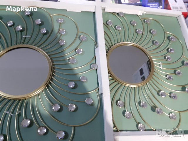 Кръгло огледало с метални орнаменти и синтетични камъчета,рамка от метал, Златист цвят,Общ диаметър, снимка 3 - Декорация за дома - 34534517