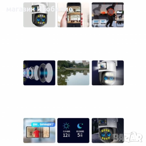 Високотехнологична външна камера за наблюдение с интелигентно нощно виждане и 360° ротация 8 пъти оп, снимка 6 - HD камери - 52288475