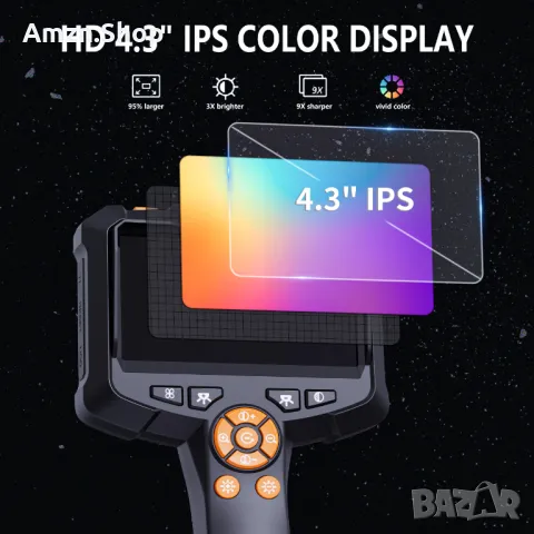 Ендоскопска камера двойна леща 4.3'' IPS екран 1080P HD Ендоскоп бароскоп за инспекция 5 метра, снимка 8 - Друга електроника - 47710071