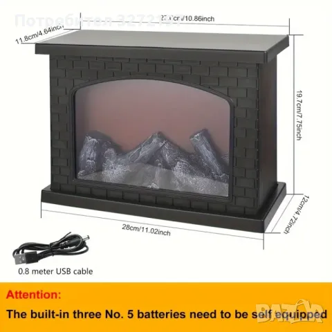 USB декоративна камина с реалистичен изкуствен огън, снимка 4 - Настолни лампи - 48130625
