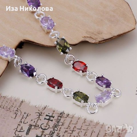 Сребърна гривна със сапфир, смарагд и рубин, снимка 3 - Гривни - 41906860