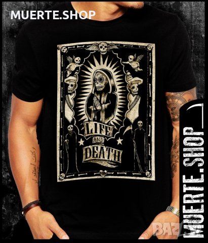 Черна тениска с щампа LA MUERTE LIFE AND DEATH