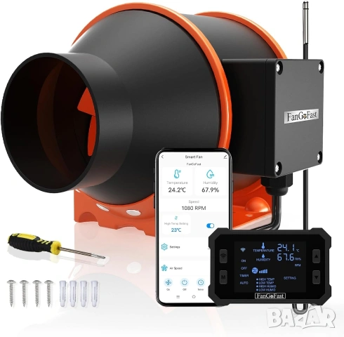 100mm Смарт Канален Вентилатор с WiFi, EC Мотор и Сензори за Климат
