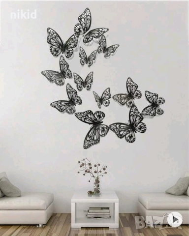 3D 12 бр pvc златни сребърни медени на дупки самозалепващи пеперуди декорация за стена мебел торта, снимка 7 - Други - 25382041