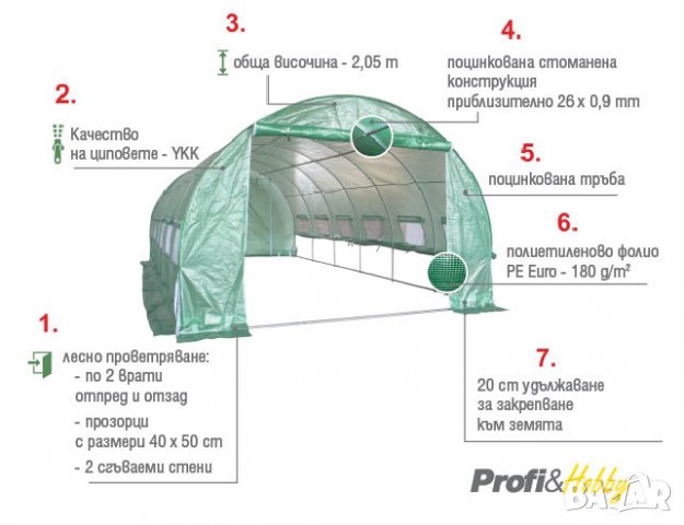 Парник / оранжерия 3х4 м - армиран РЕ 180 гр/м2, снимка 10 - Оранжерии - 35680415