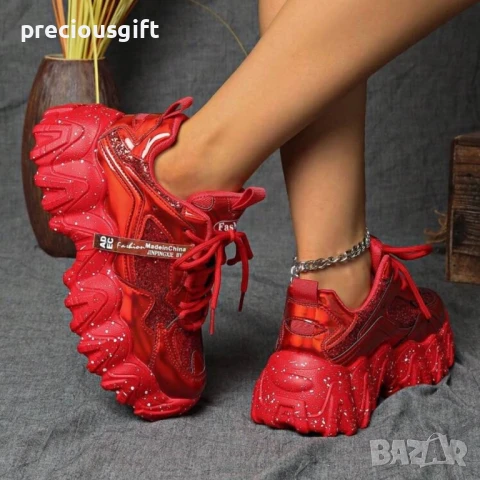 Дамски червени сникърси / маратонки, снимка 6 - Маратонки - 51388068