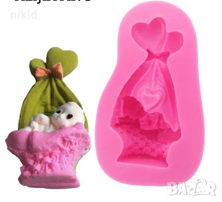 Бебе в кошче сноп с пандела силиконов молд форма декор украса торта фондан гипс сапун тесто отливка, снимка 2 - Форми - 22317951