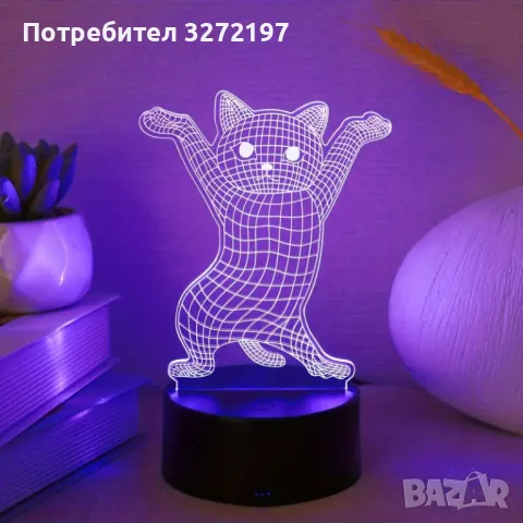 Холограмна 3D LED лампа Смешна Котка,RGB Седемцветен Интелигентен Контрол,USB , снимка 7 - Настолни лампи - 49493605