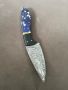 Ловен нож от Дамаска стомана дръжка смола и месинг кожена кания, снимка 3
