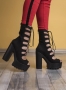 Летни боти на ток черен велур  код LT101, снимка 1