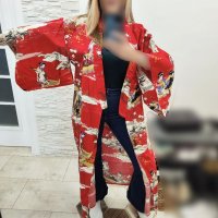 Японско кимоно, червено/цветно, снимка 2 - Други - 41633340