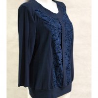 Тъмносиня дамска блуза с дантела марка Vittoria Giovani - EU 44, снимка 3 - Блузи с дълъг ръкав и пуловери - 23031808