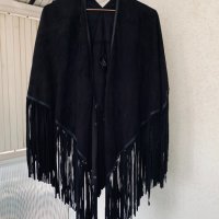 Луксозно кожено тънко яке-наметало с ресни STELLA-NOVA Дания, снимка 8 - Якета - 36027752