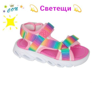 №23-28 *СВЕТЕЩИ* детски сандали за момиче с Цветовете на Дъгата на BUBBLE KIDS, снимка 1 - Детски сандали и чехли - 44775338