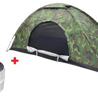 Четириместна палатка камуфлаж + къмпинг лампа с кука, снимка 1 - Къмпинг мебели - 41605462