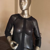 Дамска елегантна черна блуза с камъни !, снимка 1 - Блузи с дълъг ръкав и пуловери - 42402133