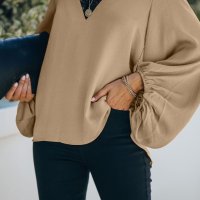 Дамска блуза в бежово с дълъг ръкав и дантела, снимка 3 - Блузи с дълъг ръкав и пуловери - 40698203