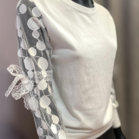 2 цвята блуза с тюл ръкави , снимка 4 - Блузи с дълъг ръкав и пуловери - 44605912
