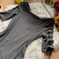 Сива блуза с връзки, снимка 2 - Корсети, бюстиета, топове - 35791251