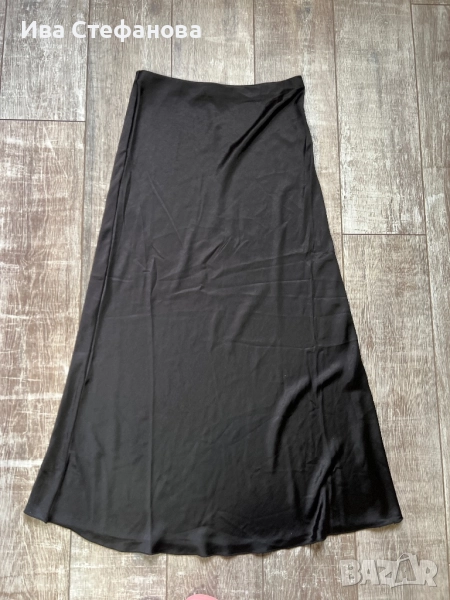 Дълга нова  елегантна класическа права пола ти  трапец русалка черна сатен сатенена , снимка 1