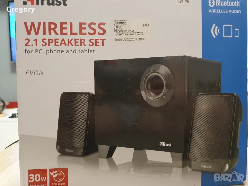 Trust Evon Wireless 2.1 speaker set, снимка 1